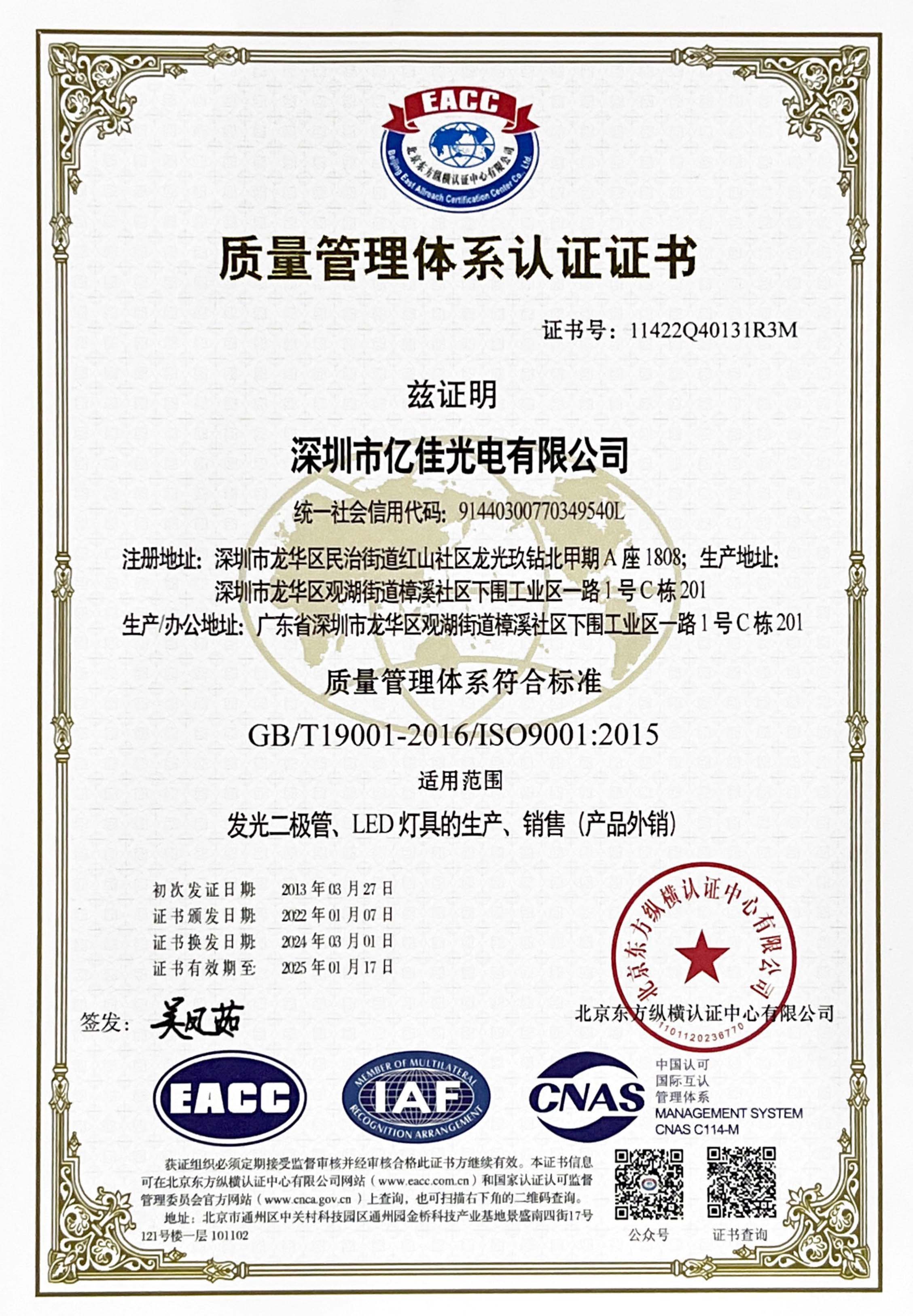 喜讯！S36沙龙会光电再次顺遂通过ISO质量治理系统认证